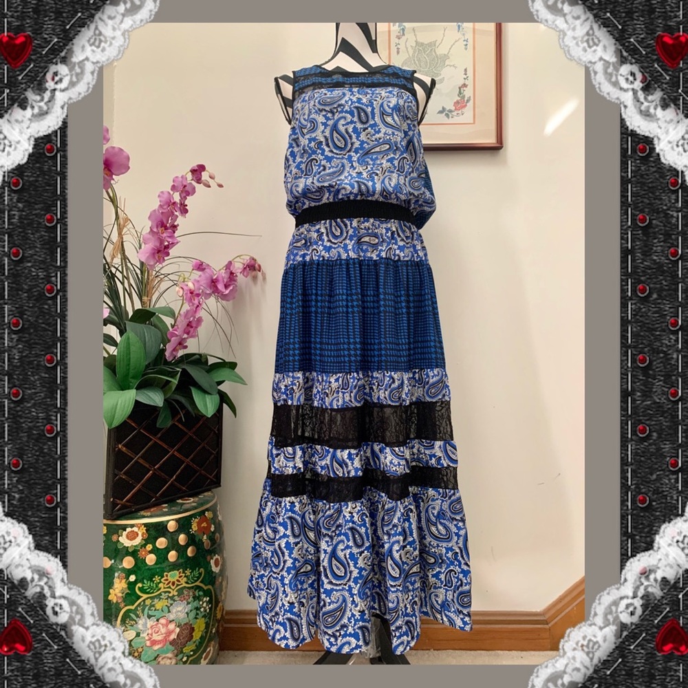 Michael Kors Elastic Waist Multi Print Maxi Dress